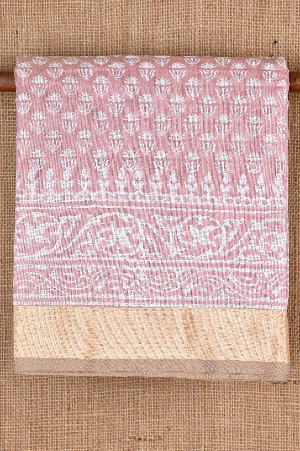  Floral Motif Dusty Pink Chanderi Cotton Saree 