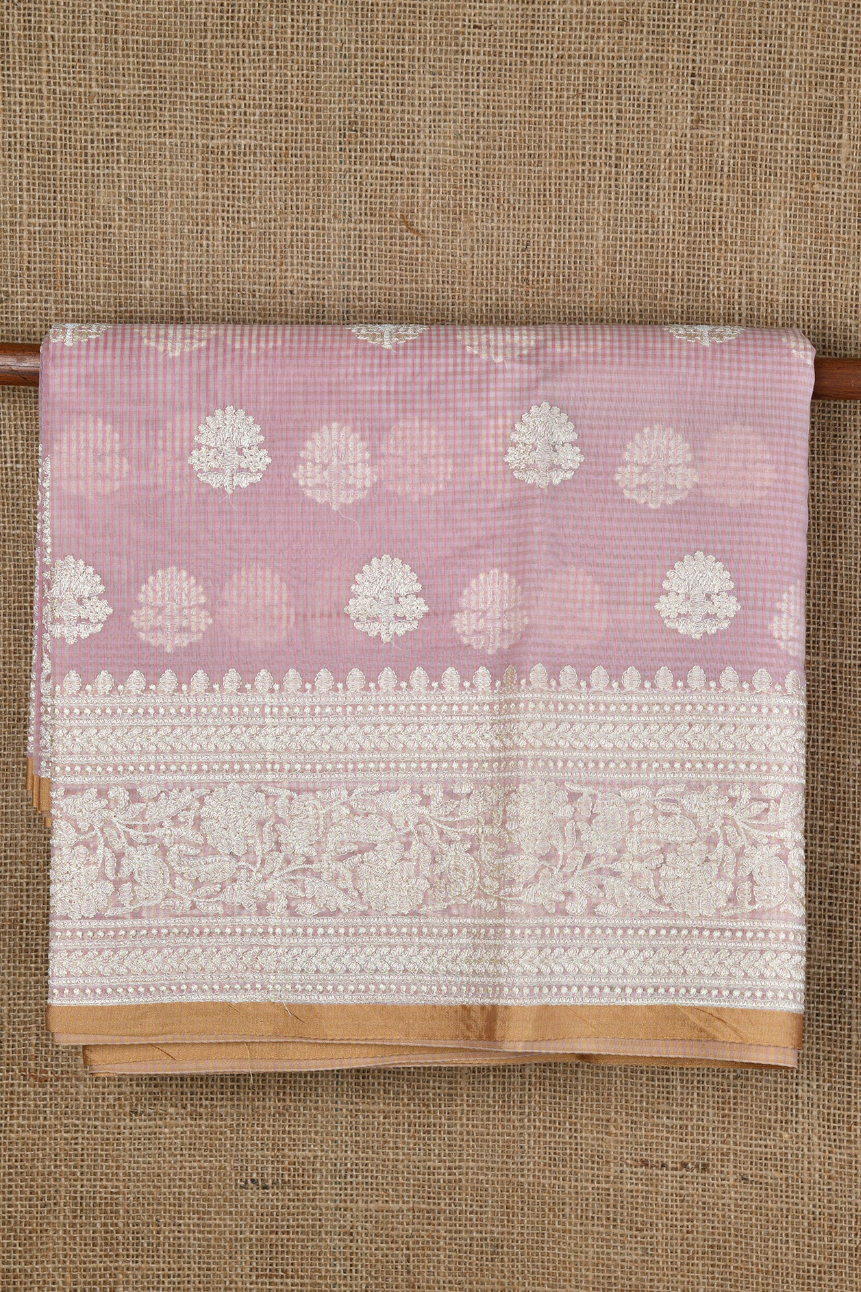  Floral Motif Embroidery Work Dusty Pink Kota Saree 