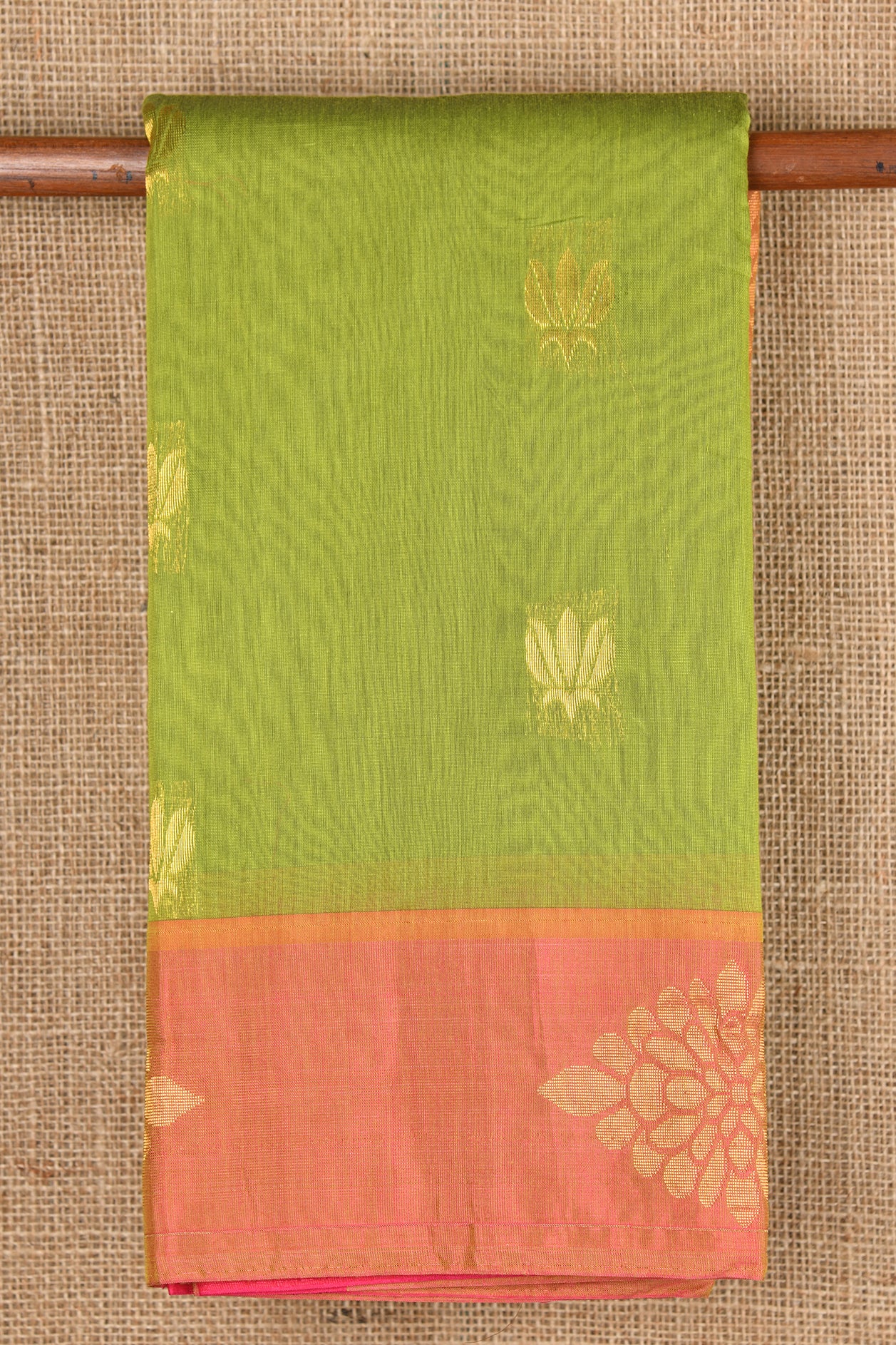  Floral Motif Green Kora Silk Cotton Saree 