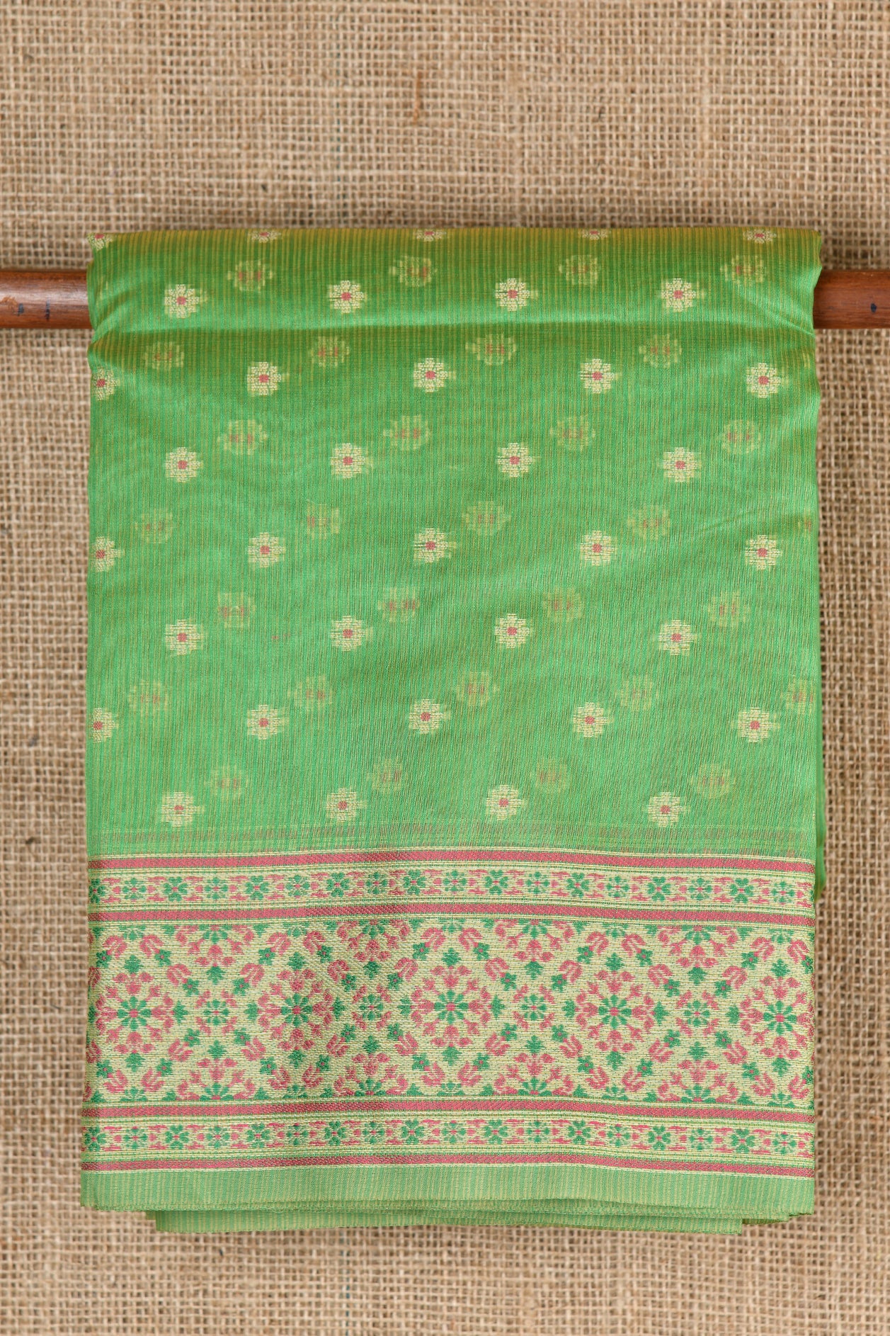  Floral Motif Green Semi Banaras Saree 