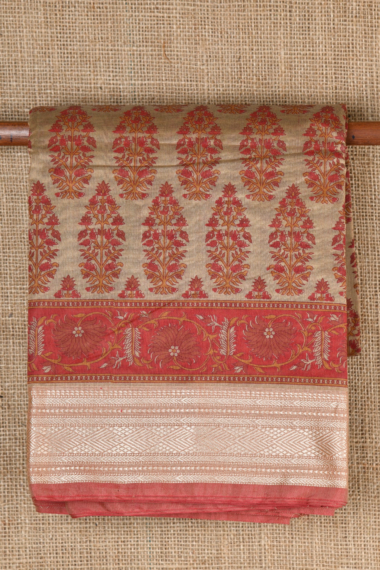  Floral Motif Light Brown Chanderi Cotton Saree 