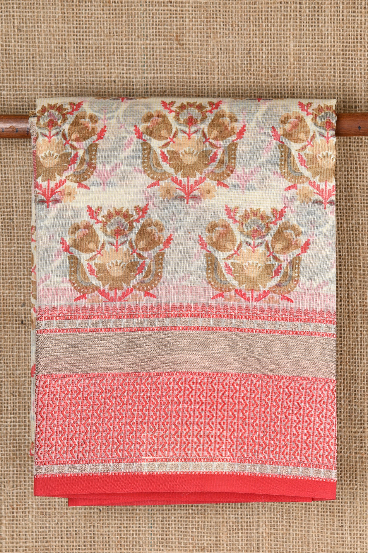  Floral Motif Cream Kota Cotton Saree 