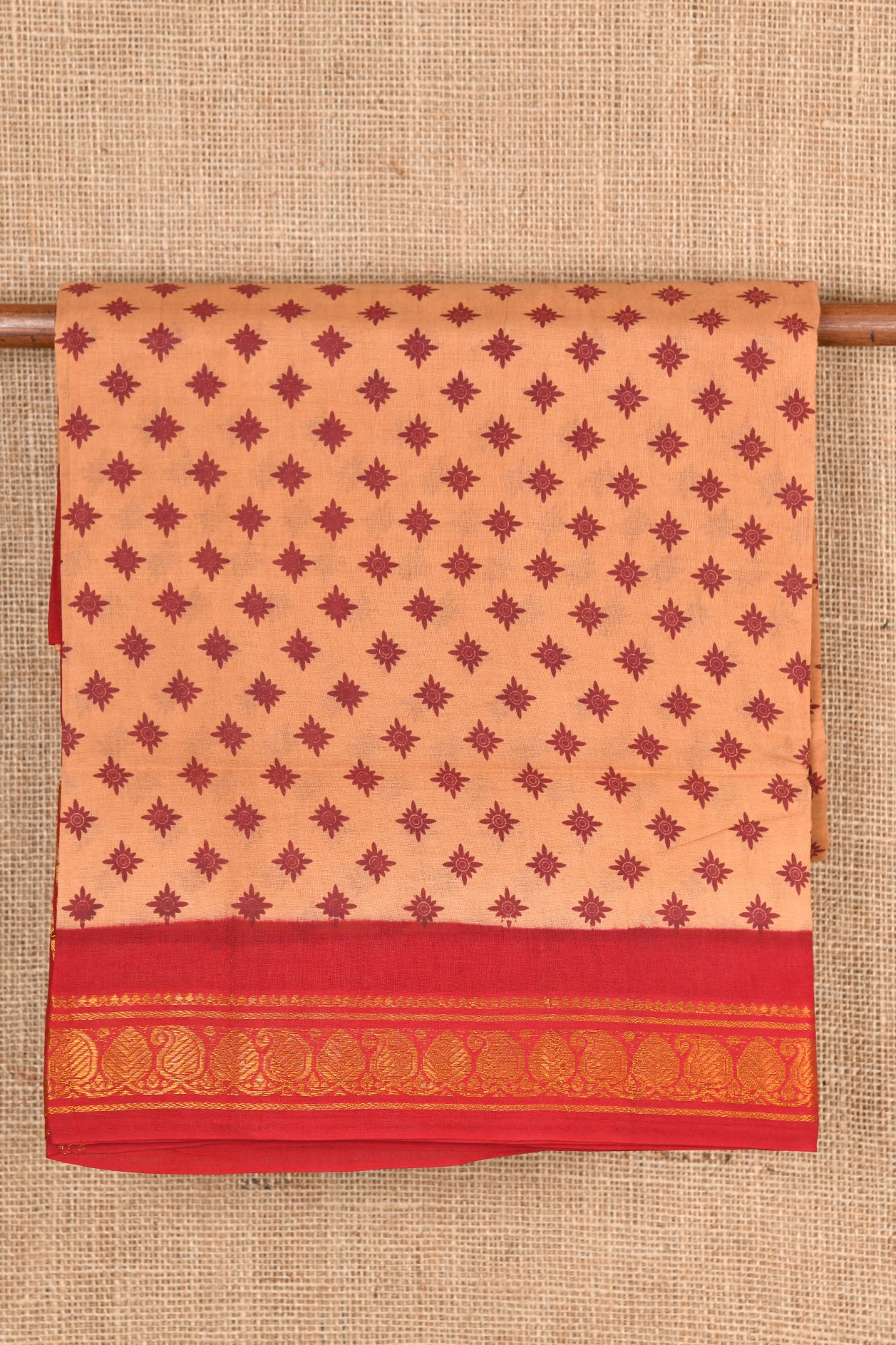  Floral Motif Light Brown Sungudi Cotton Saree 