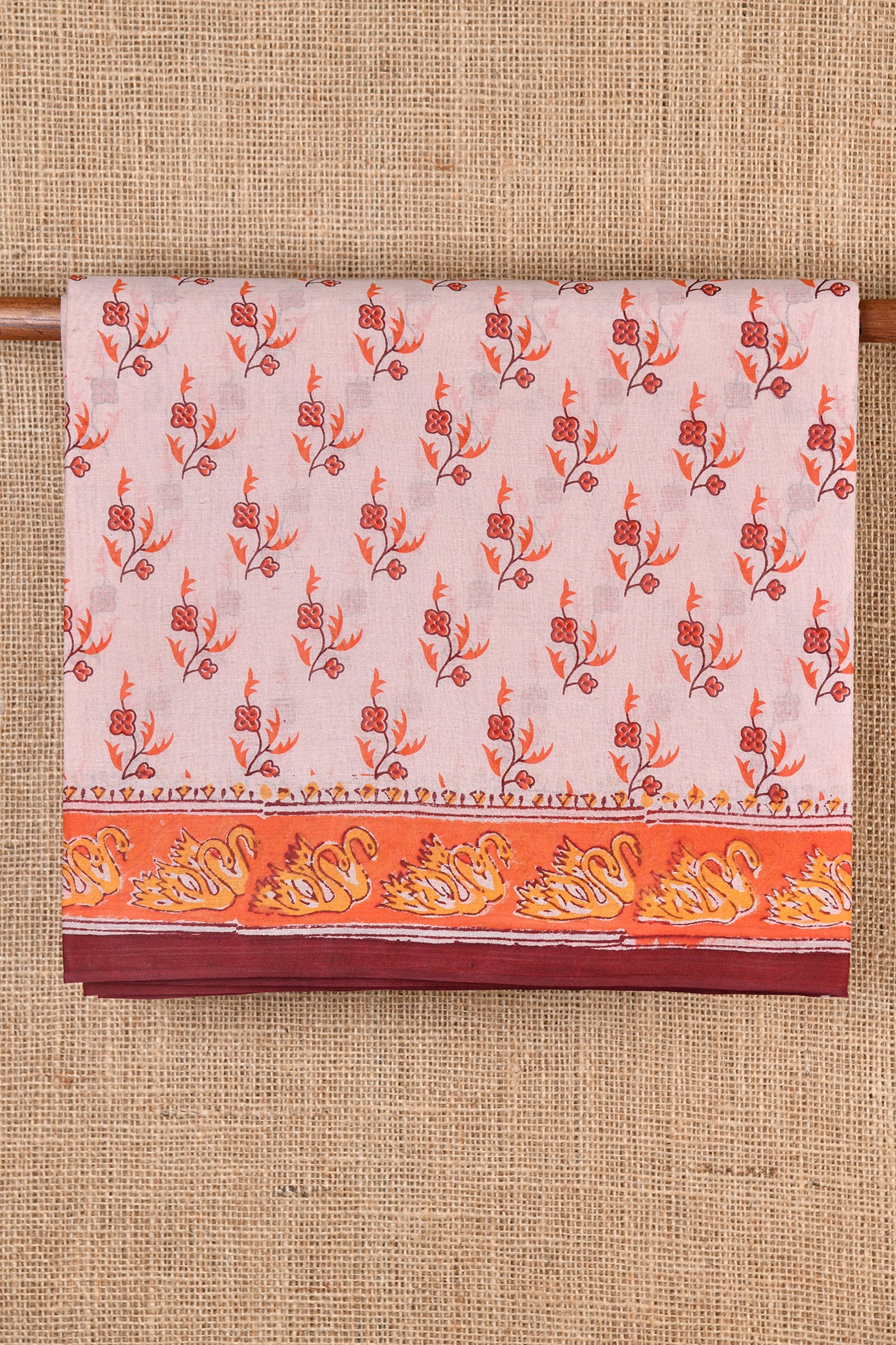  Floral Motif Light Dusty Brown Hyderabad Cotton Saree 