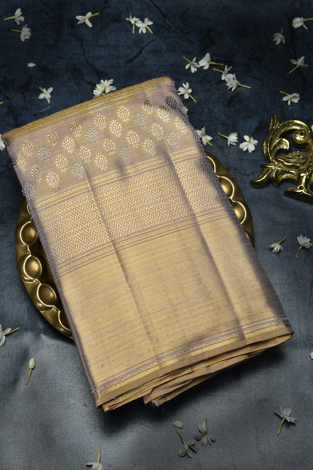  Floral Motif Khaki Kanchipuram Silk Saree 