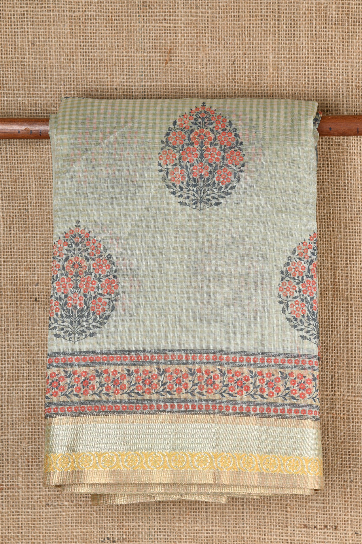  Floral Motif Light Moss Green Kota Cotton Saree 