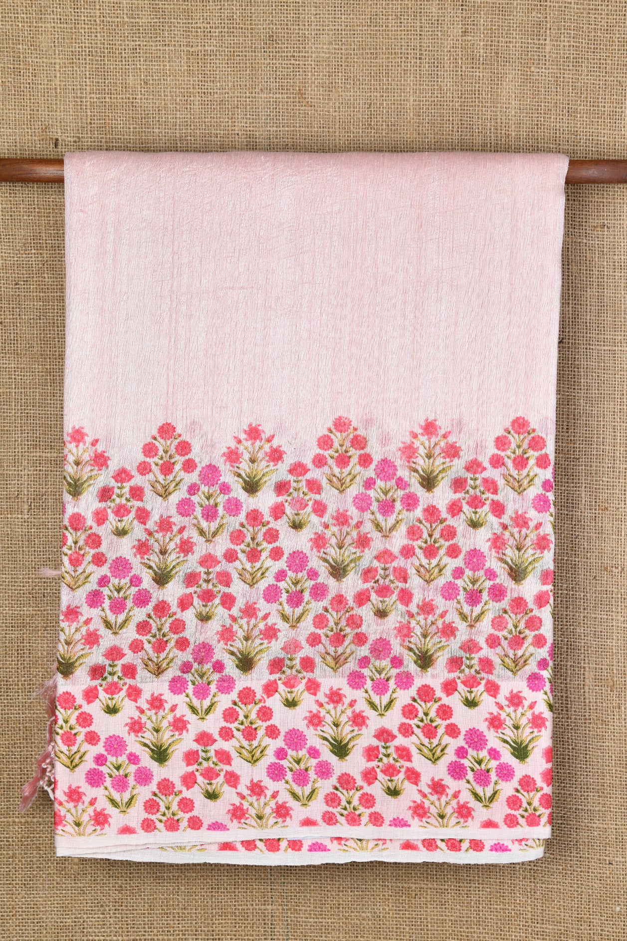  Floral Motif Pastel Pink Jute Saree 