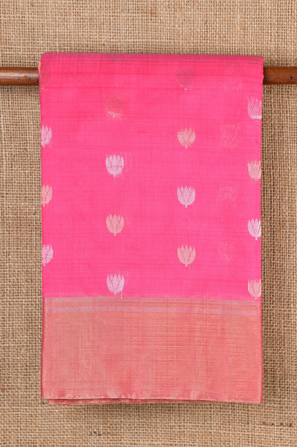  Floral Motif Pink Kora Silk Cotton Saree 