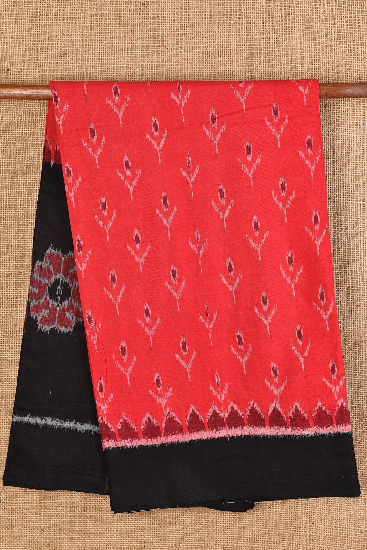  Floral Motif Red Odisha Ikat Cotton Saree 