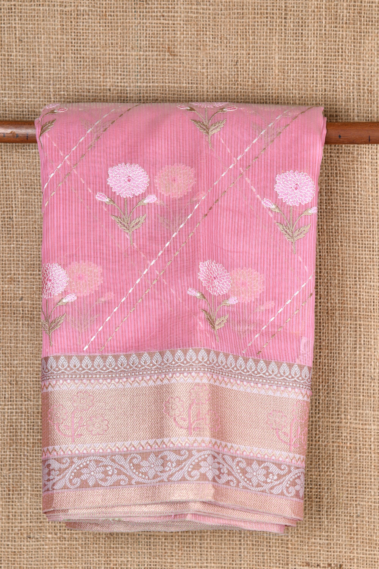  Floral Motif Rose Pink Kota Cotton Saree 