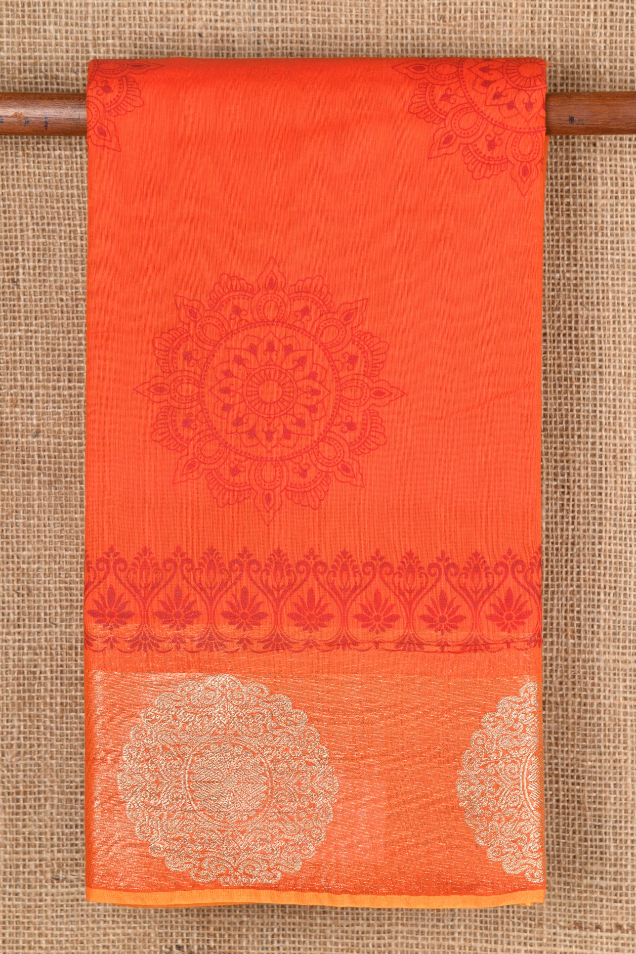  Floral Motif Rust Kora Silk Cotton Saree 