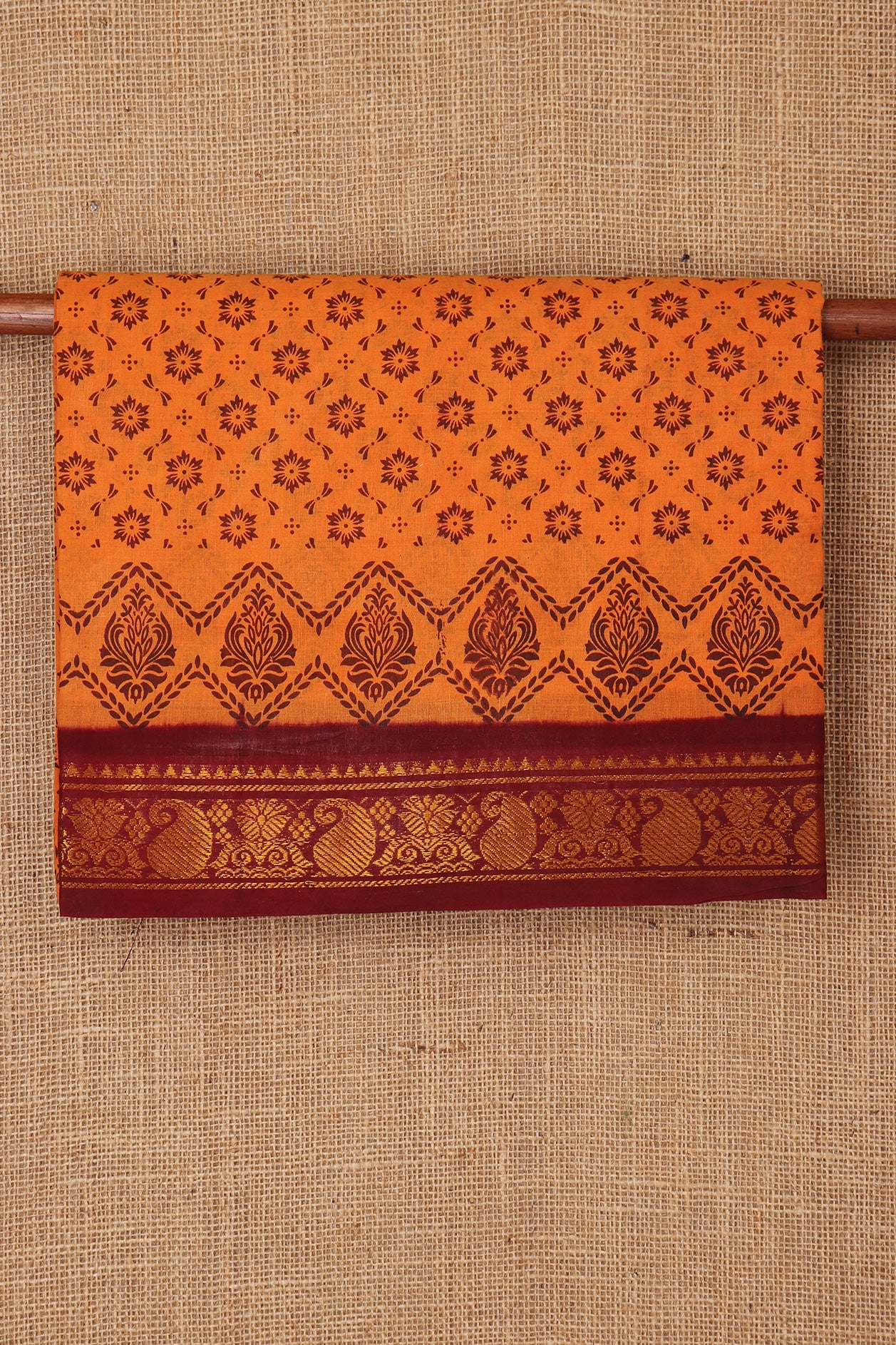  Floral Motif With Orange Sungudi Cotton Saree 