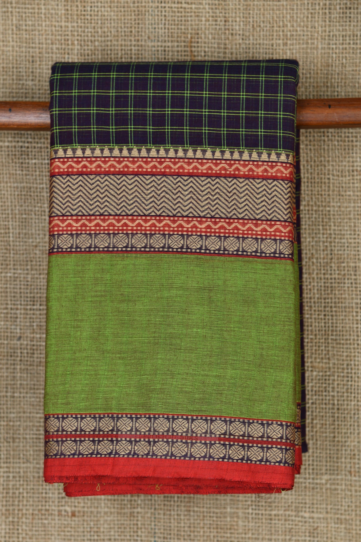  Traditional Thread Work Border With Checks Navy Blue Chettinadu Cotton Saree 