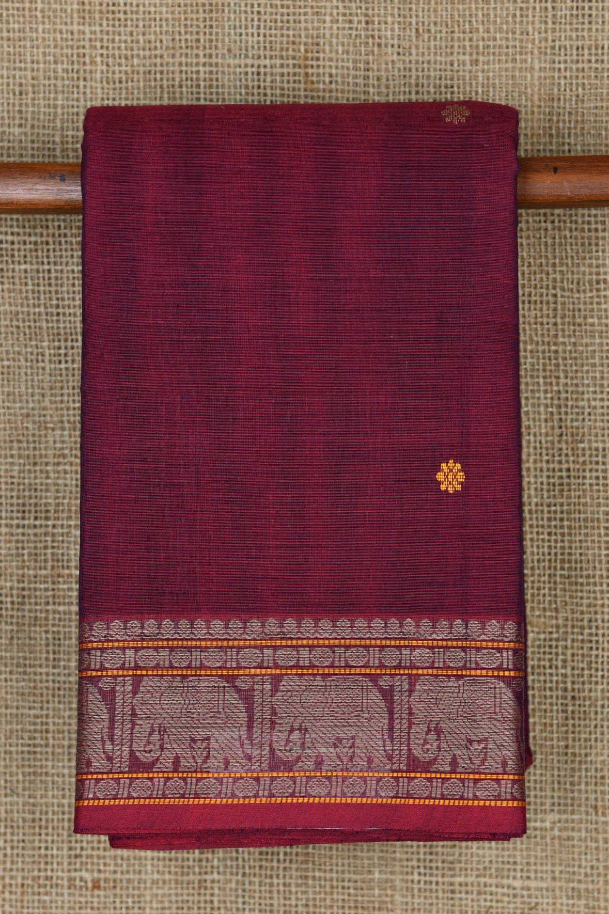  Traditional Thread Work Border And Buttis Burgundy Coimbatore Cotton Saree 