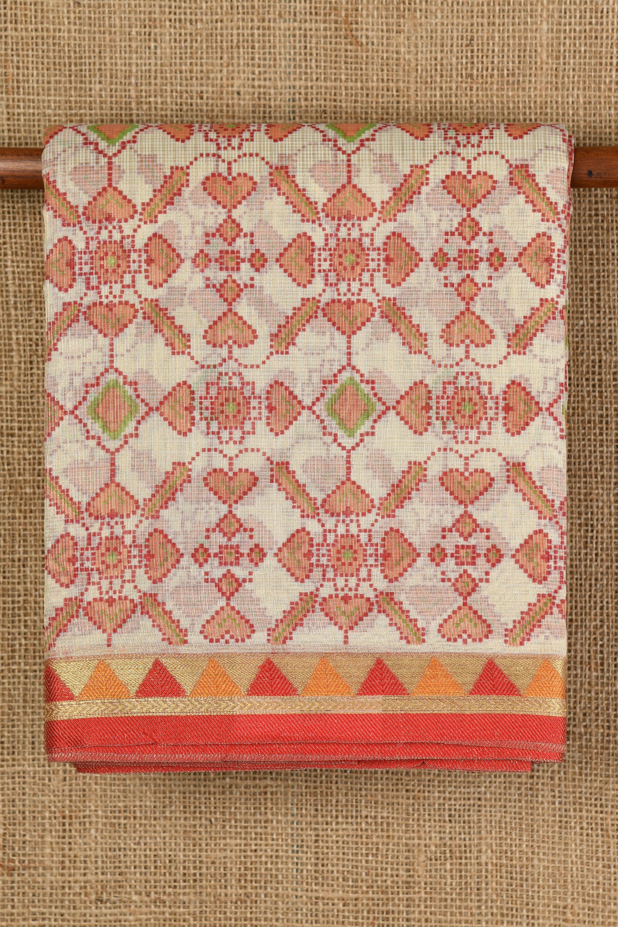  Geometric Design Beige Kota Cotton Saree 