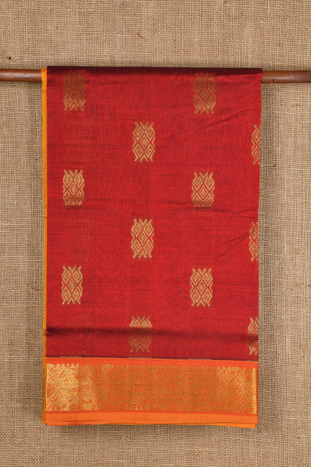  Geometric Design Maroon Silk Cotton Saree 