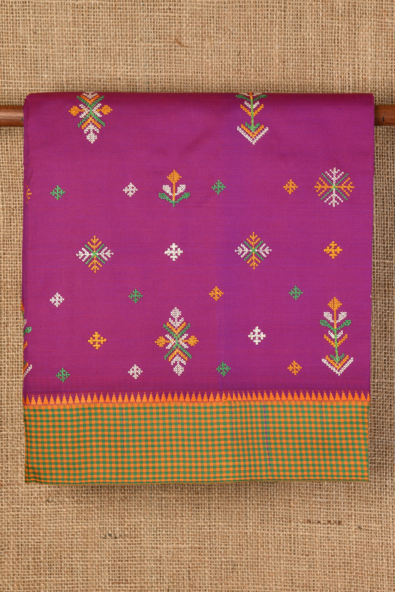  Geometric Kasuti Work Magenta Dharwad Cotton Saree 