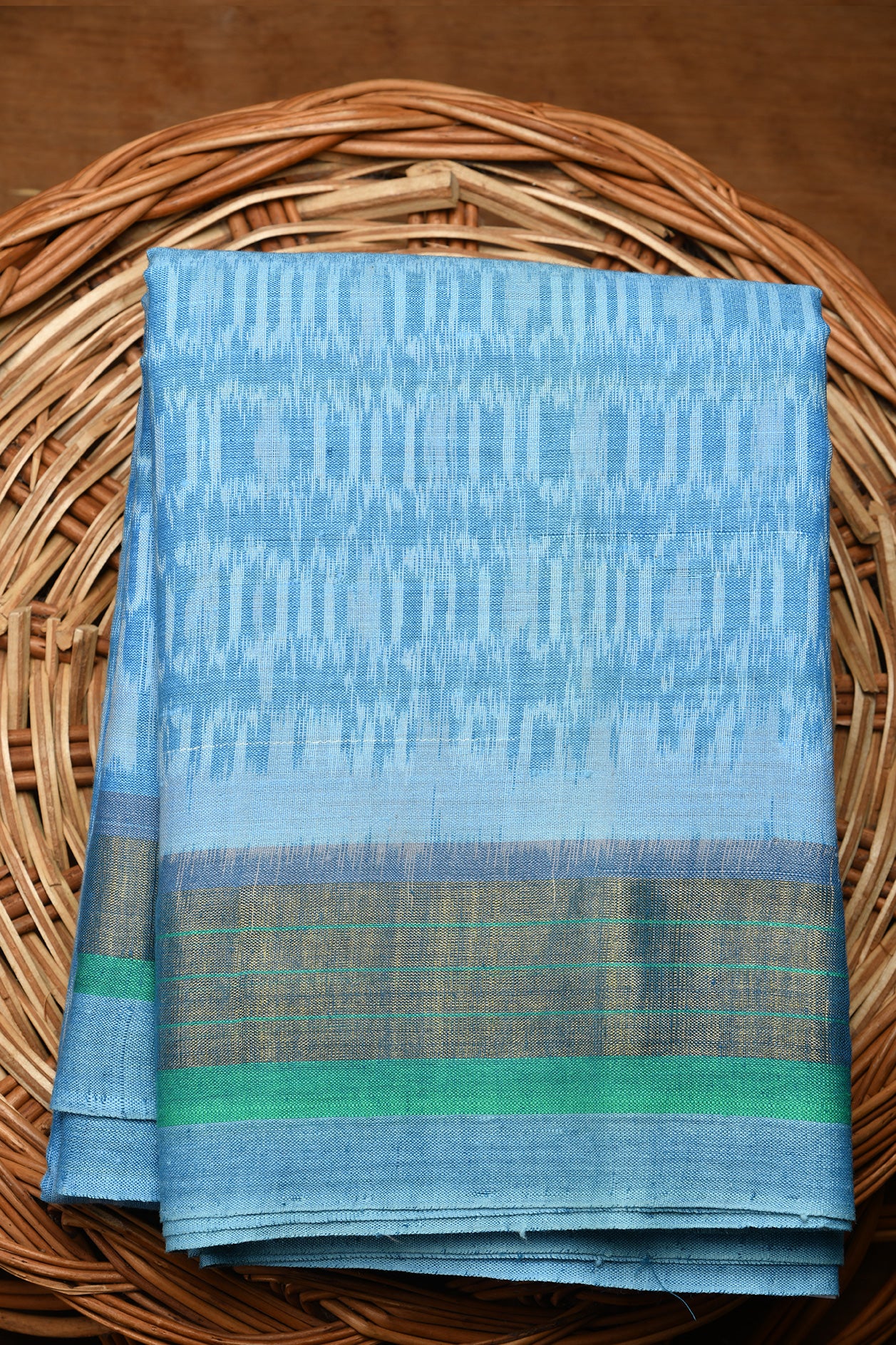  Ikat Design Turquoise Blue Eri Silk Saree 