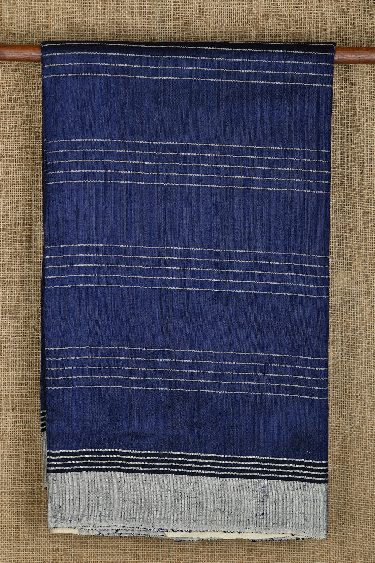  Thread Work Border With Stripes Indigo Blue Jute Silk Saree 