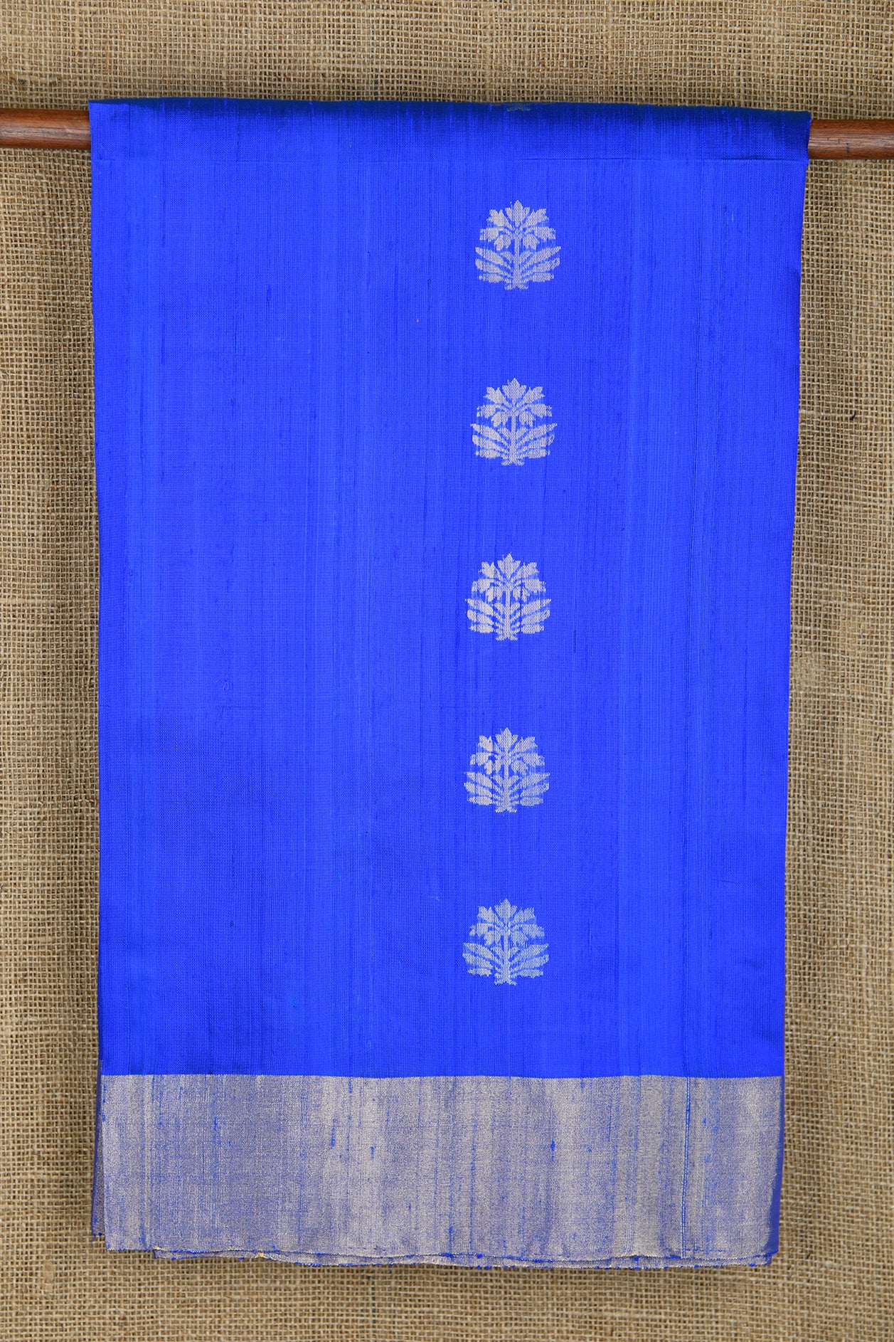  Zari Border With Floral Butta Lapis Blue Jute Silk Saree 