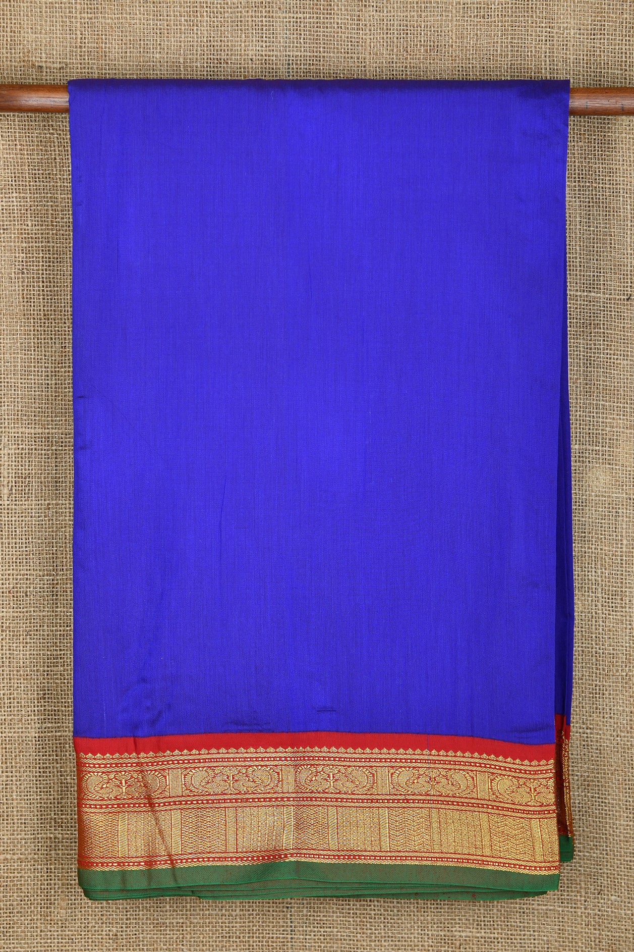  Peacock Border Cobalt Blue Plain Kalyani Cotton Saree 