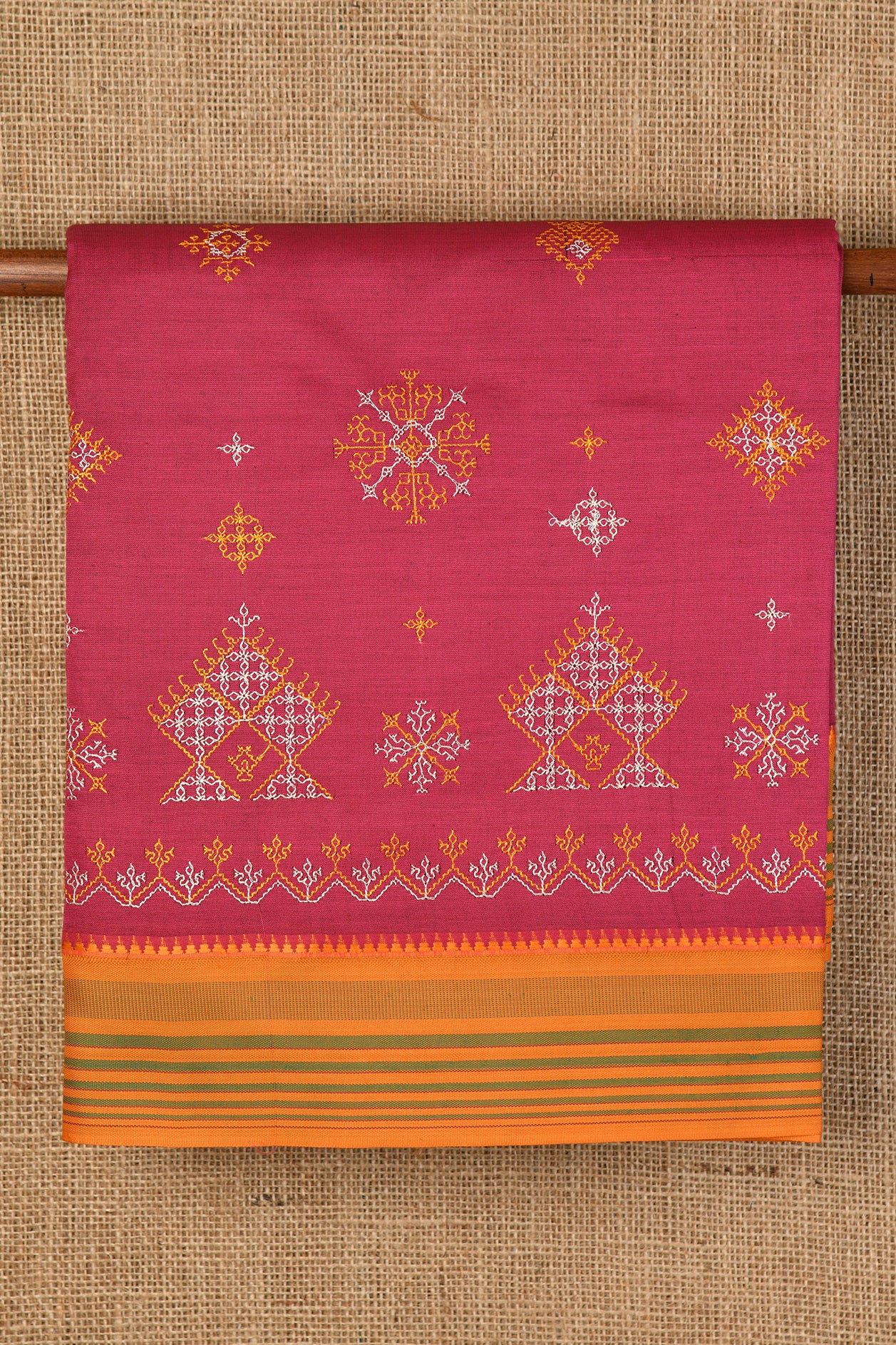  Kasuti Embroidered Work Dark Pink Dharwad Cotton Saree 