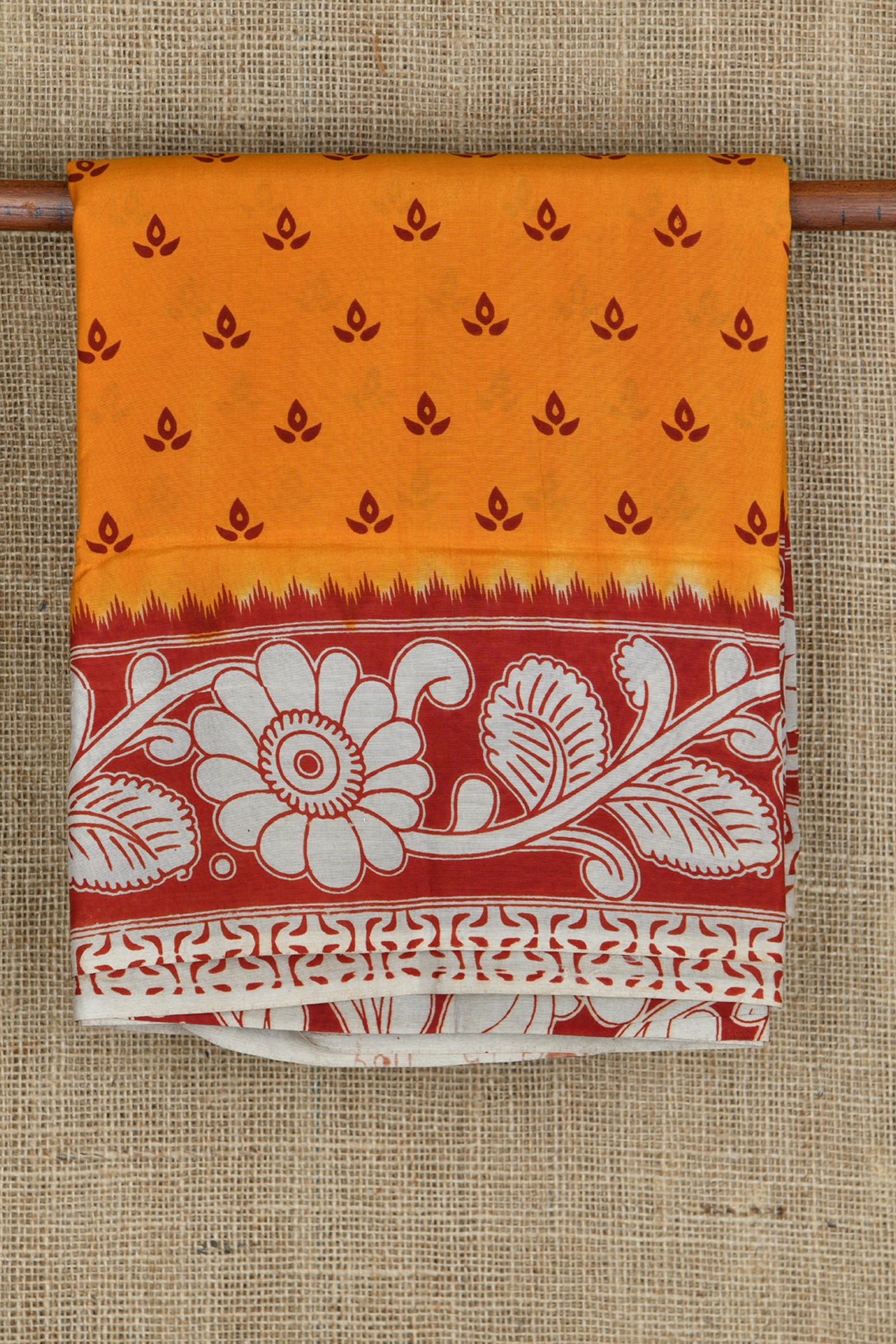  Floral Border Yellow Kalamkari Semi Silk Saree 