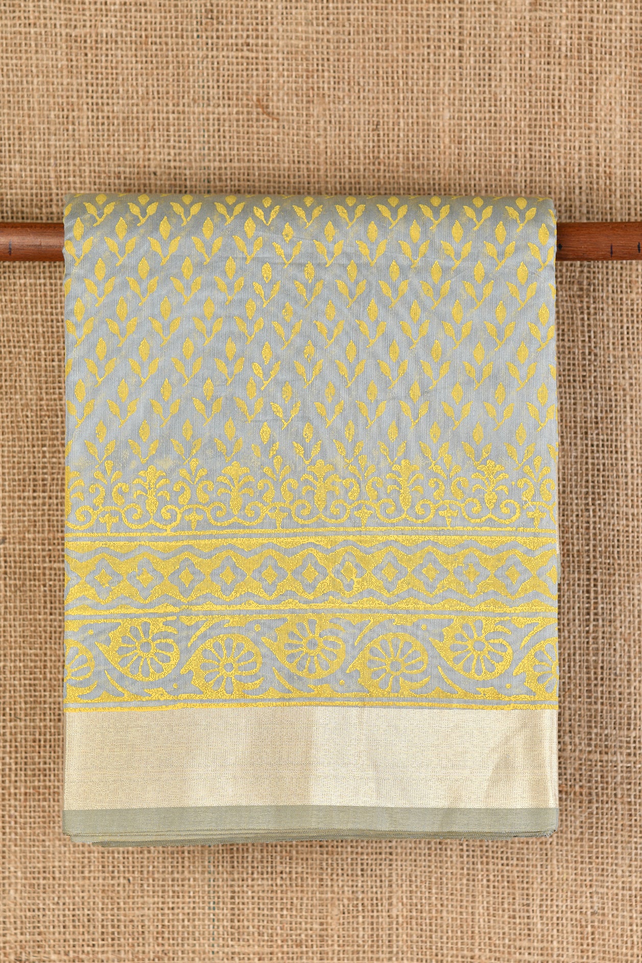  Leaf Design Light Beige Chanderi Cotton Saree 