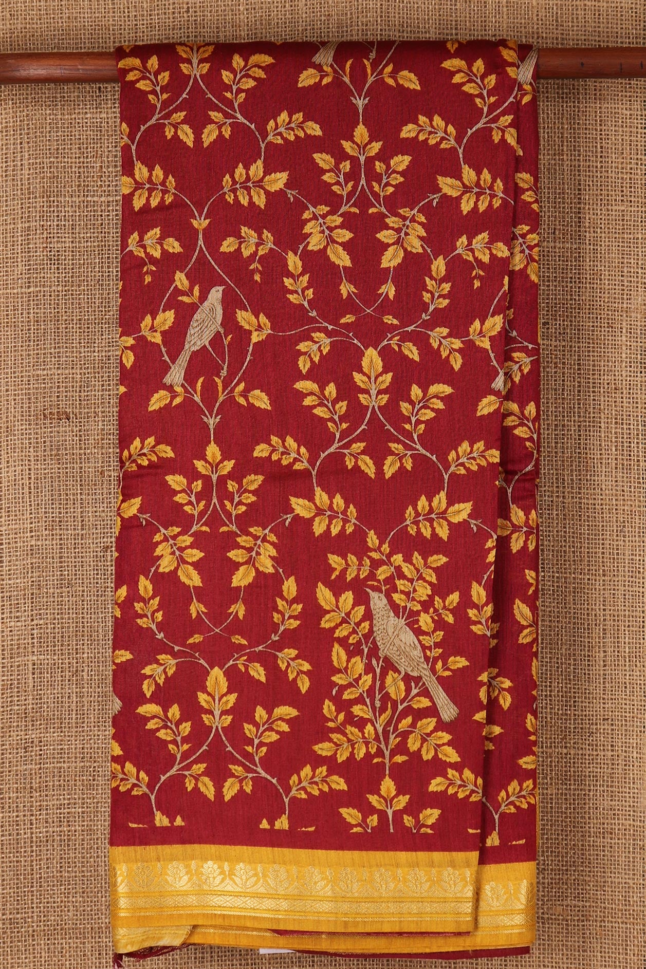  Leaf Design Maroon Soft Tussar Silk Saree 