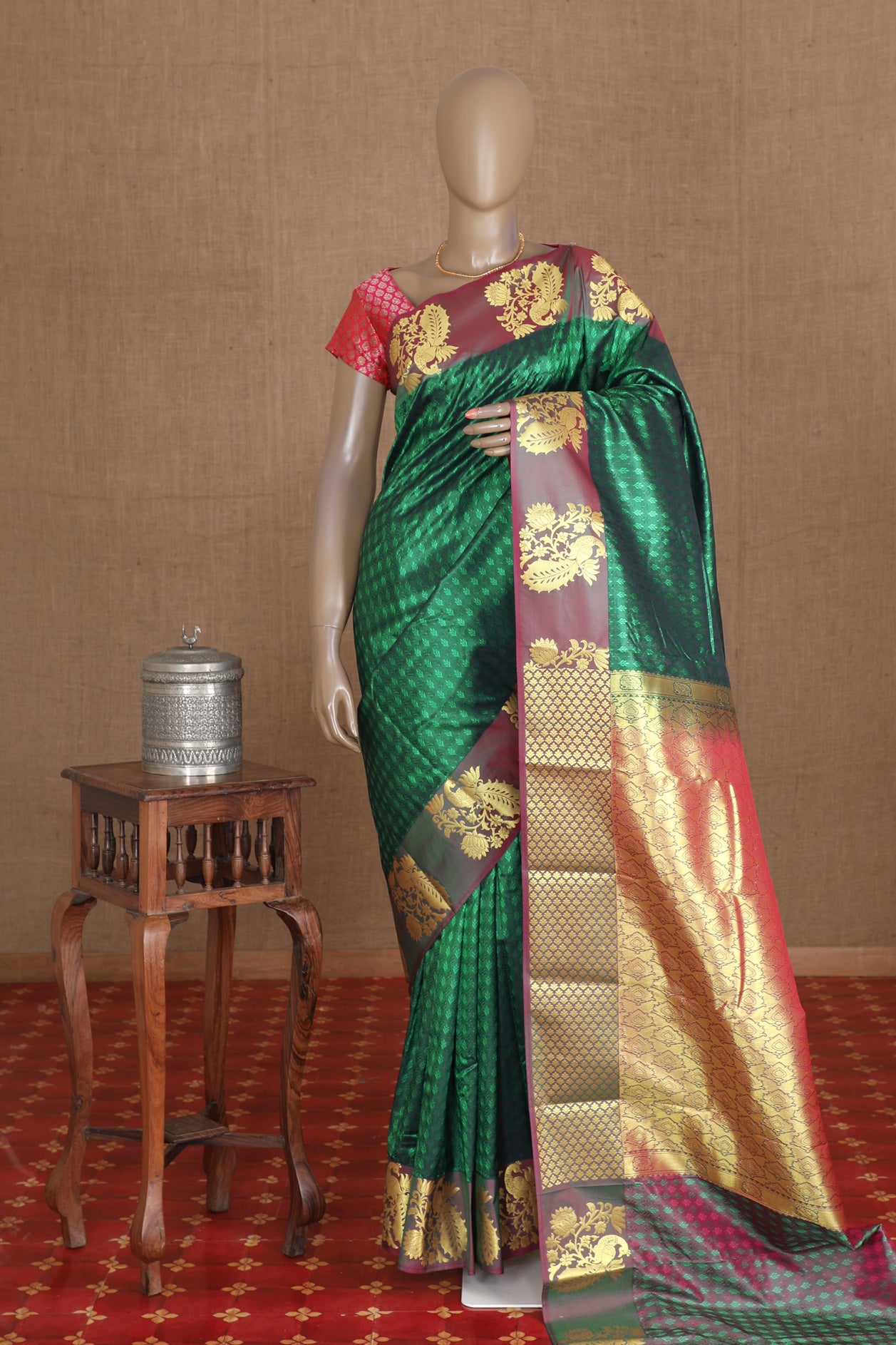  Leaf Motif Bottle Green Apoorva Art Silk Saree 