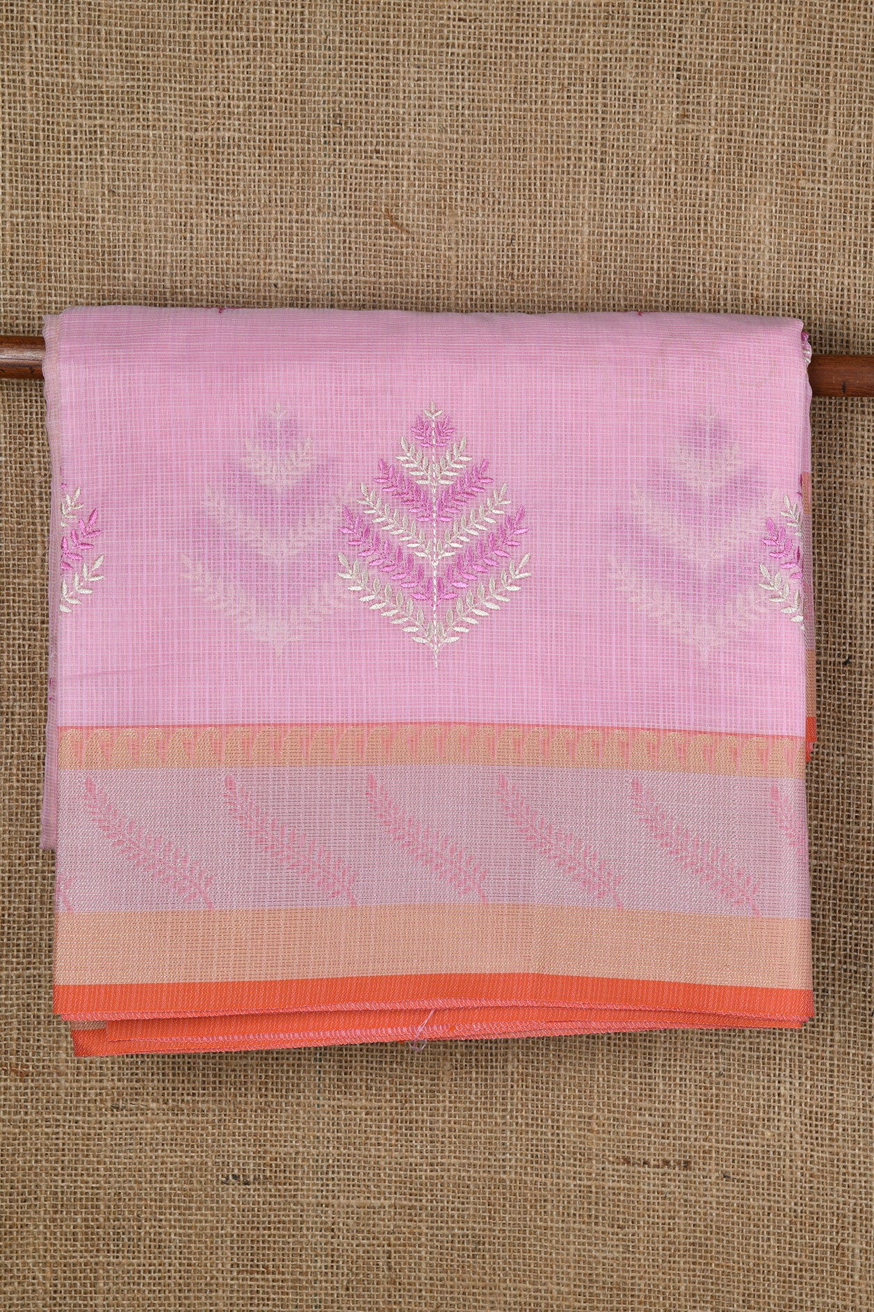  Leaf Motif Embroidered Light Pink Kota Saree 