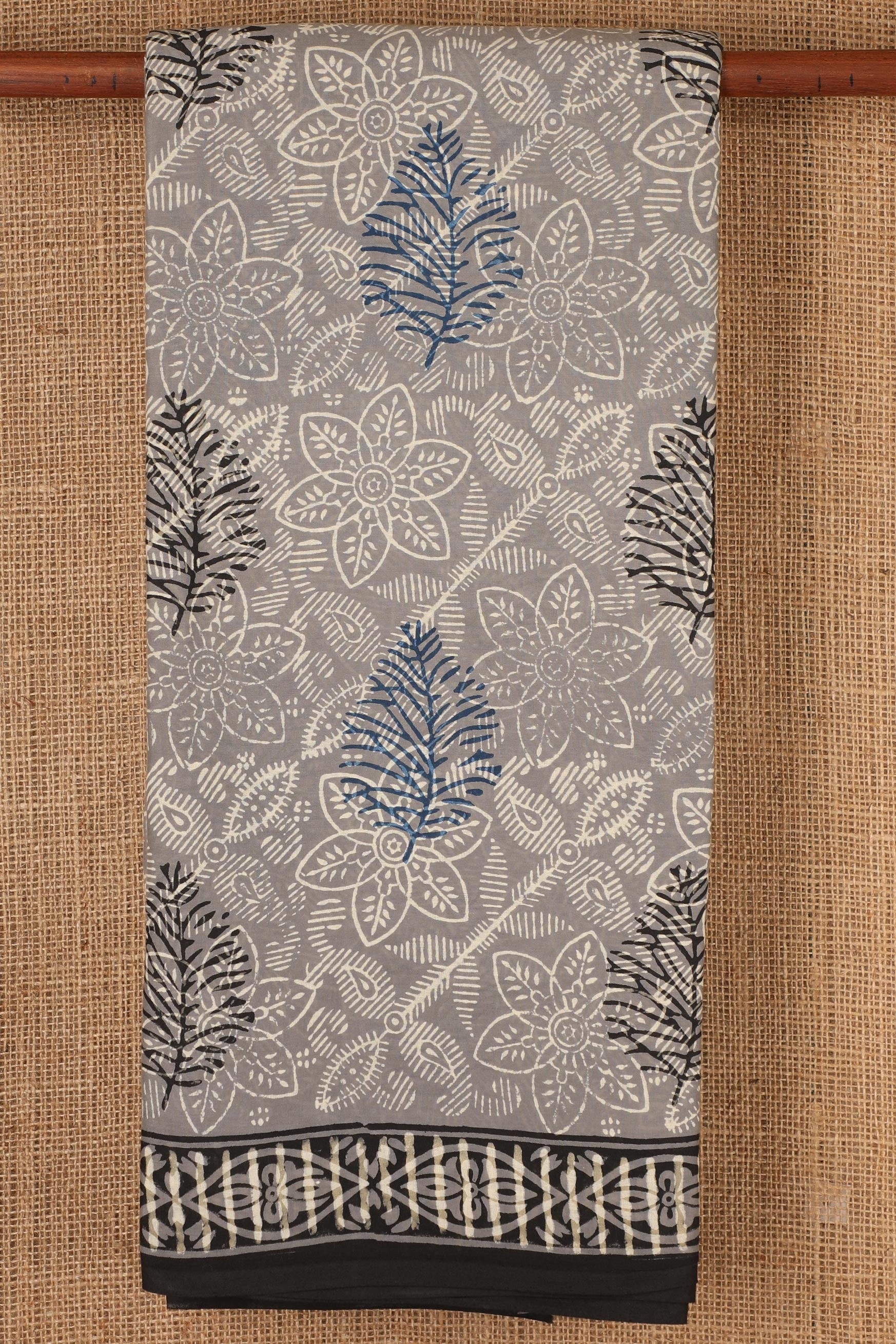  Leaf Motif Grey Jaipur Cotton Saree 