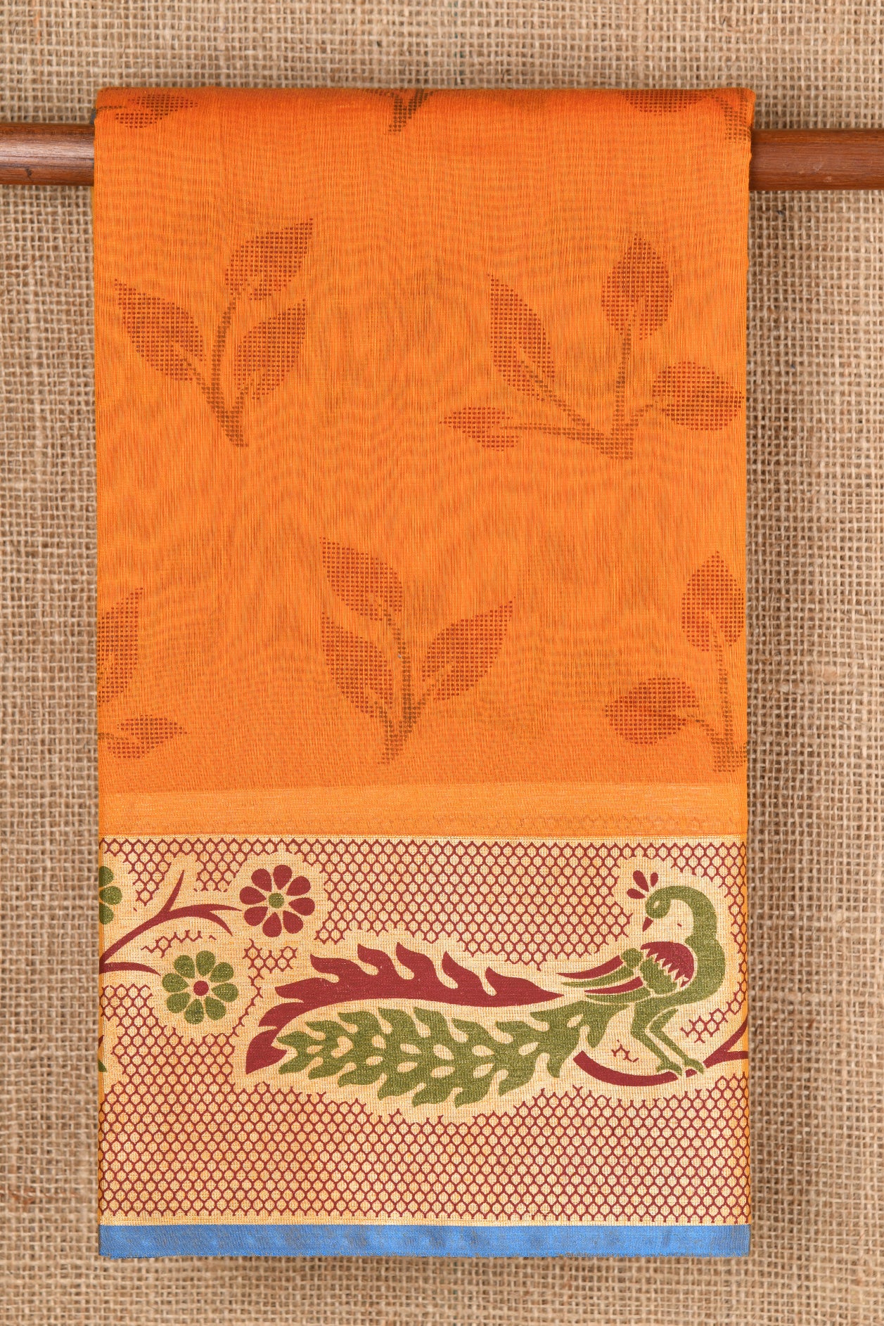  Leaf Motif Orange Kora Silk Cotton Saree 