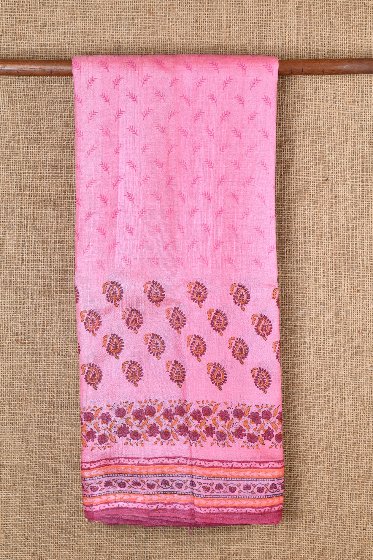  Leaf Motif Rose Pink Tussar Saree 