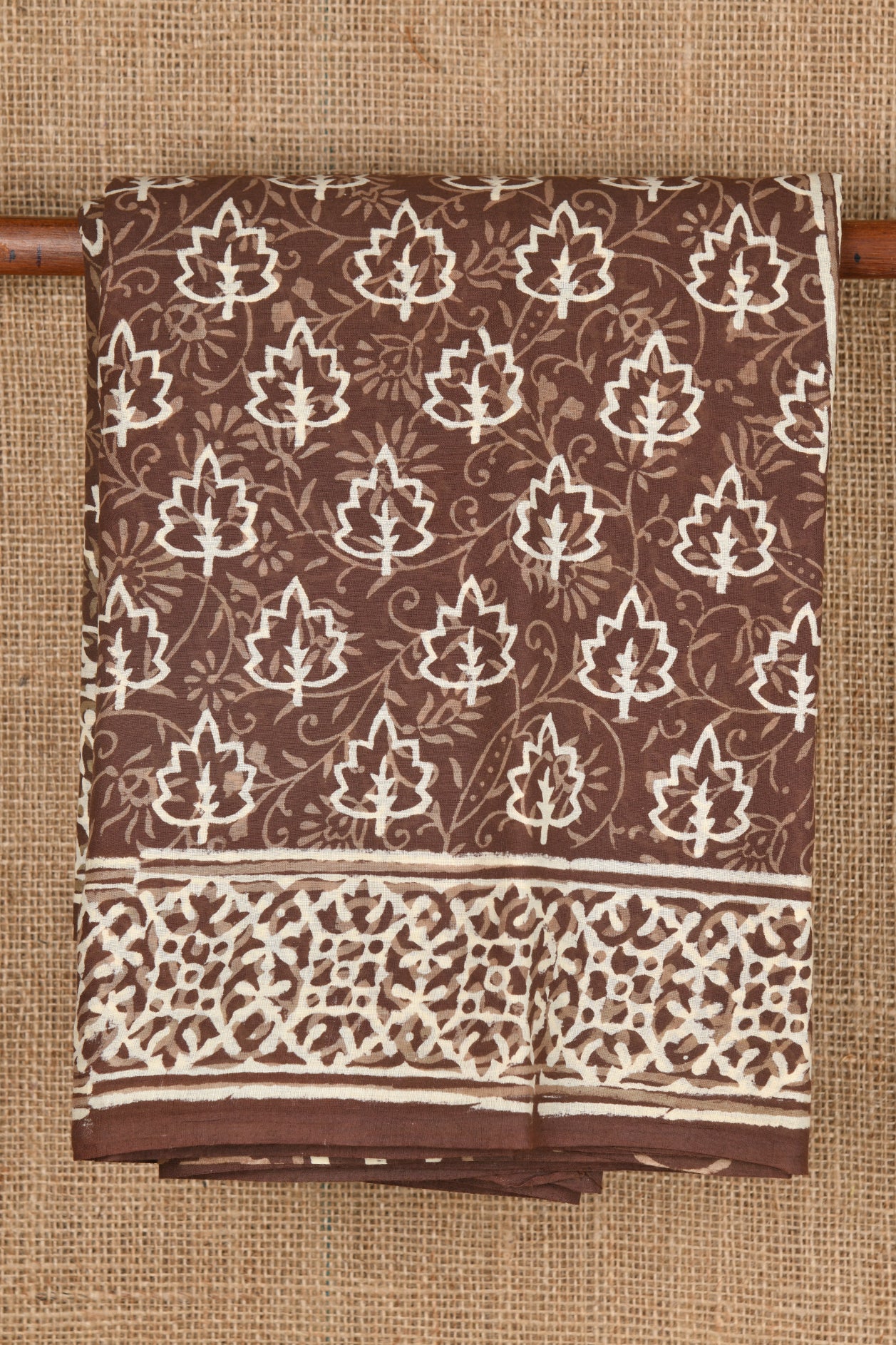  Leaf Motif Walnut Brown Jaipur Cotton Saree 