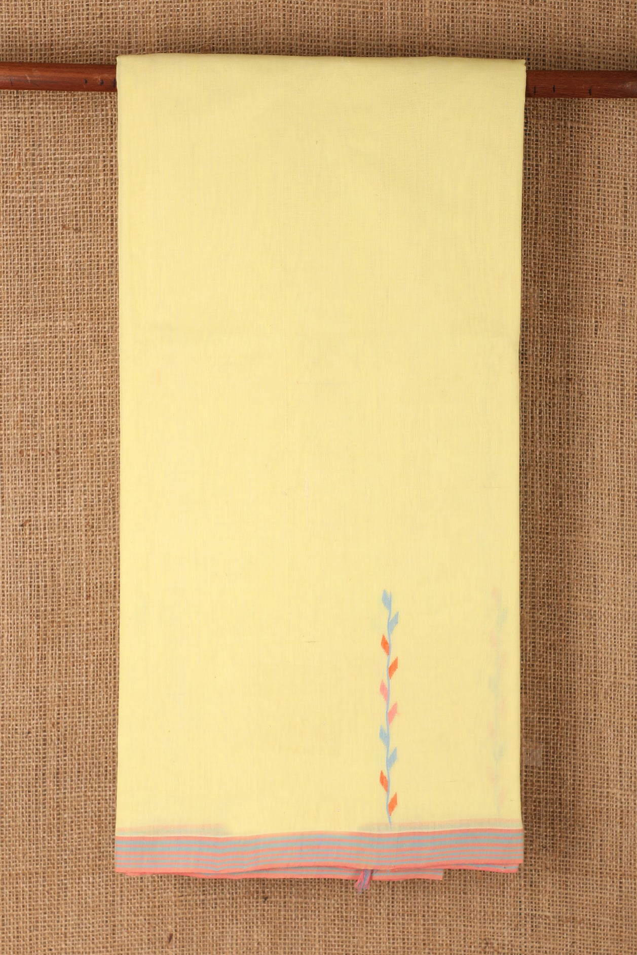  Leaf Motif Soft Yellow Hand Spun Cotton Saree 