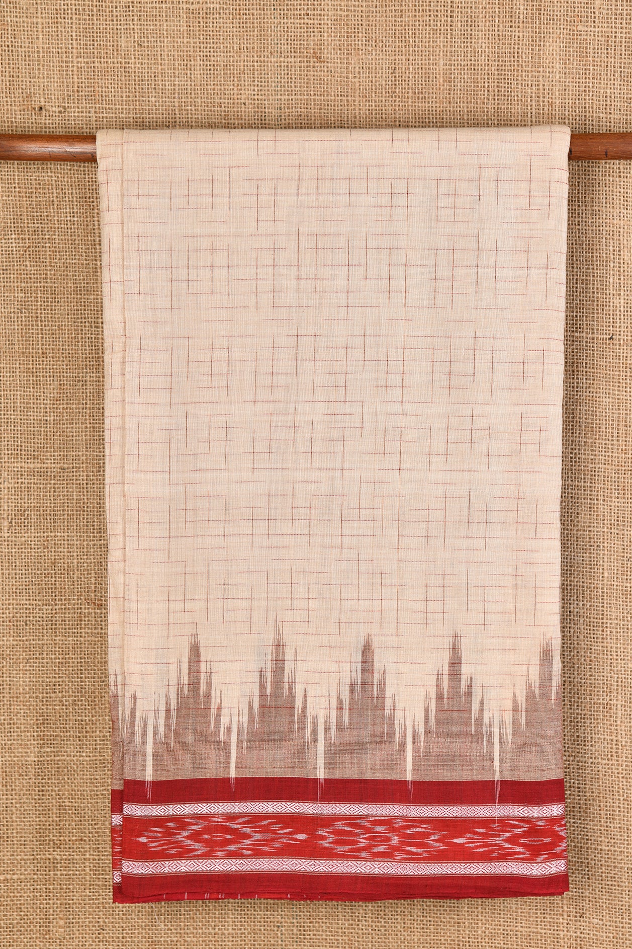  Light Beige Odisha Ikat Cotton Saree 