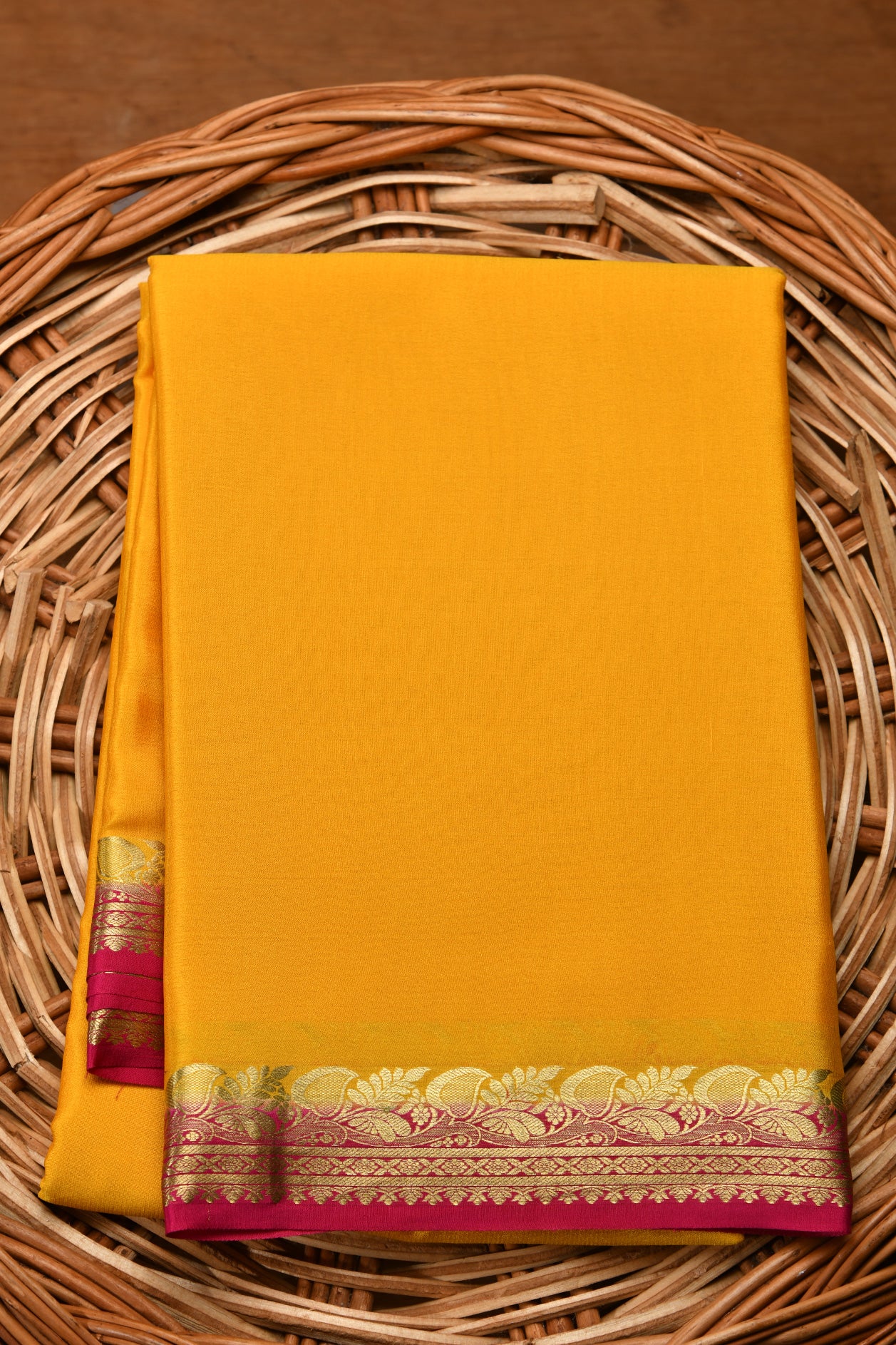  Marigold Yellow Mysore Silk Saree 