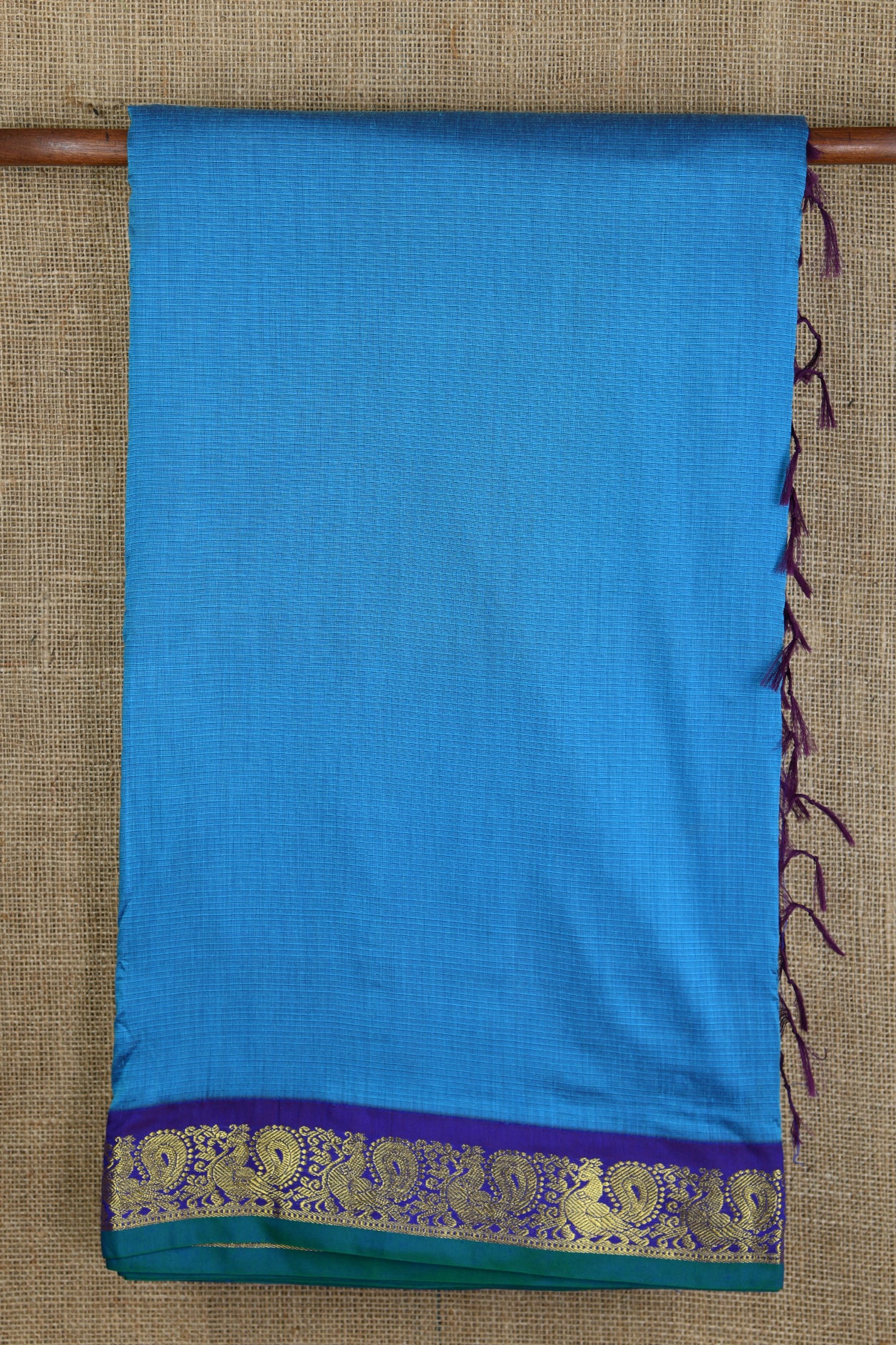  Contrast Border Sky Blue Kalyani Cotton Nine Yards Saree 