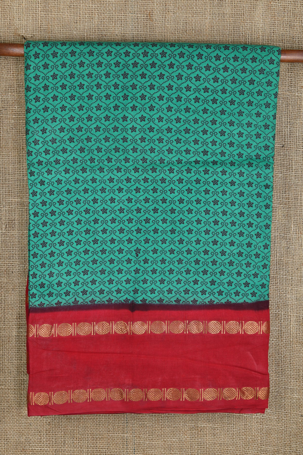  Contrast Border Green Sungudi Cotton Nine Yards Saree 