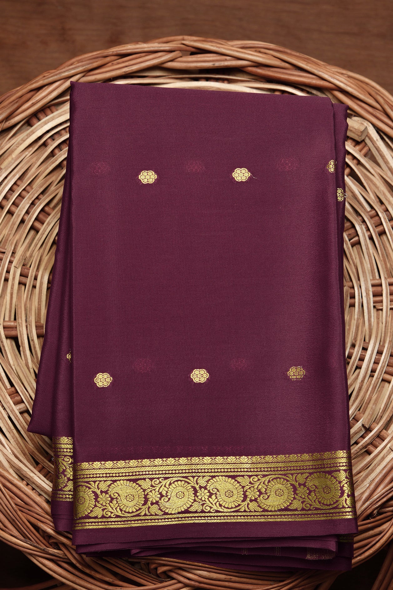  Floral Motif Burgundy Mysore Silk Saree 