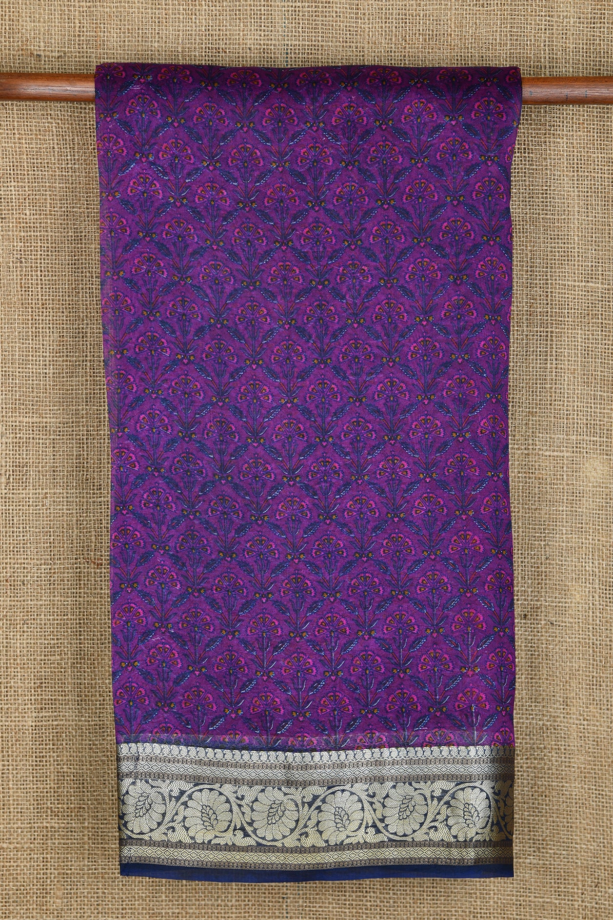  Allover Floral Design Brinjal Violet Organza Saree 