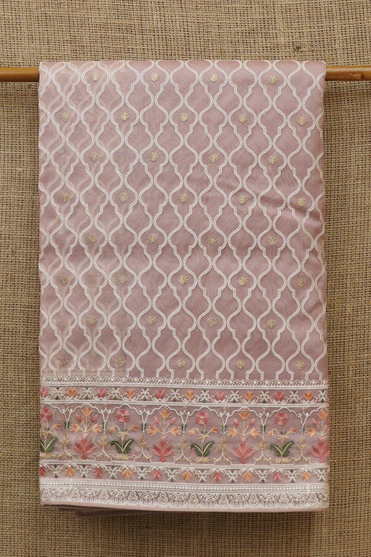  Embroidered Work Border With Ogee Pattern Light Mauve Pink Organza Saree 