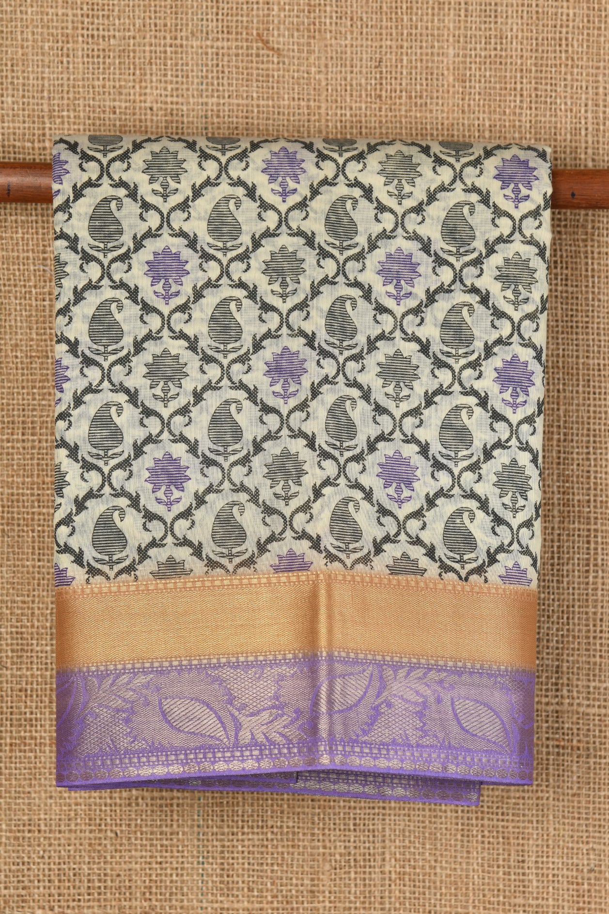  Paisley Design Light Beige Chanderi Cotton Saree 