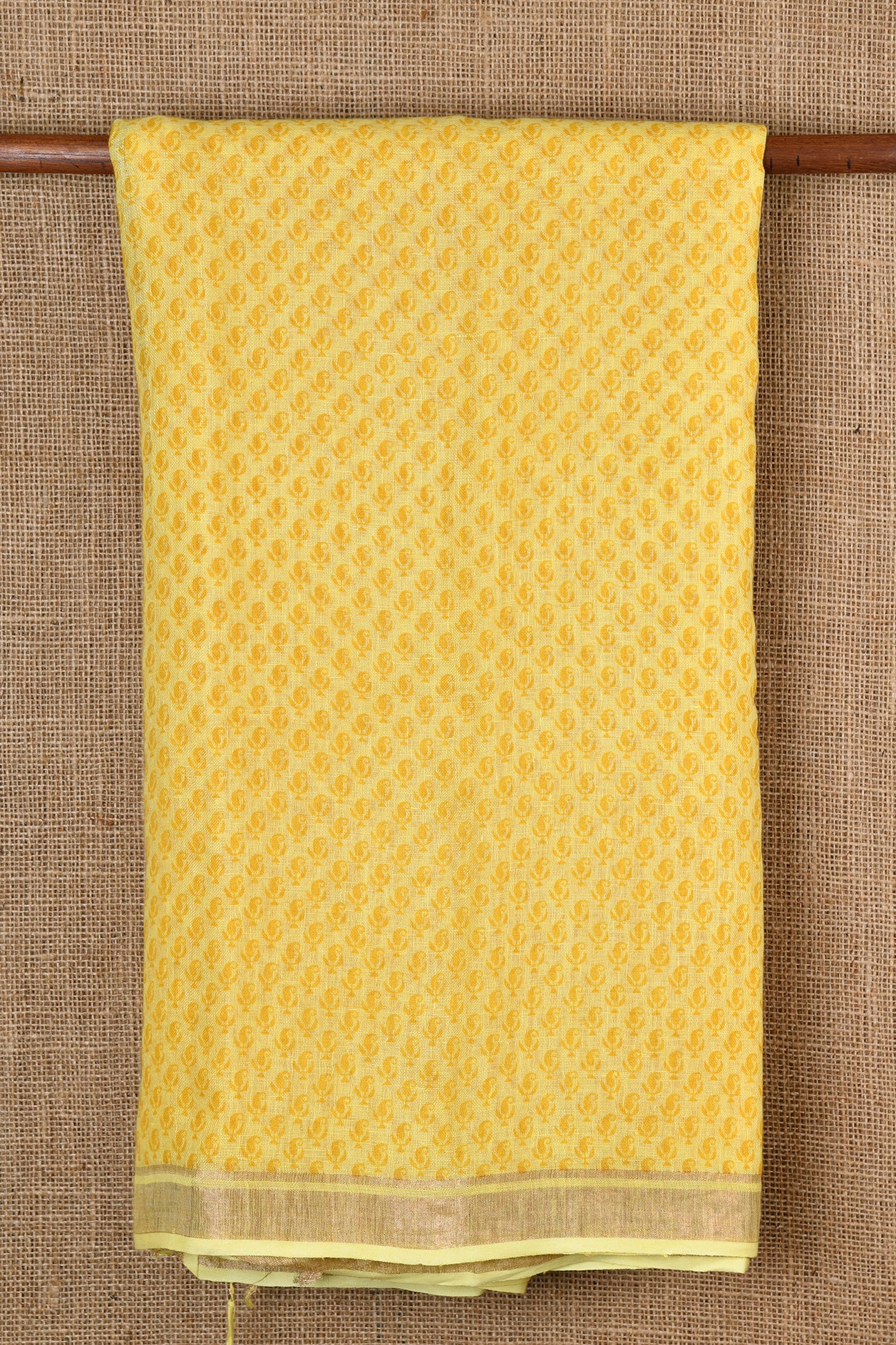  Paisley Motif Lemon Yellow Linen Saree 