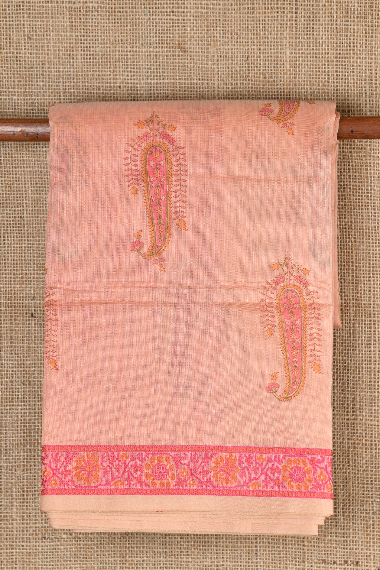  Paisley Motif Peach Pink Kota Cotton Saree 