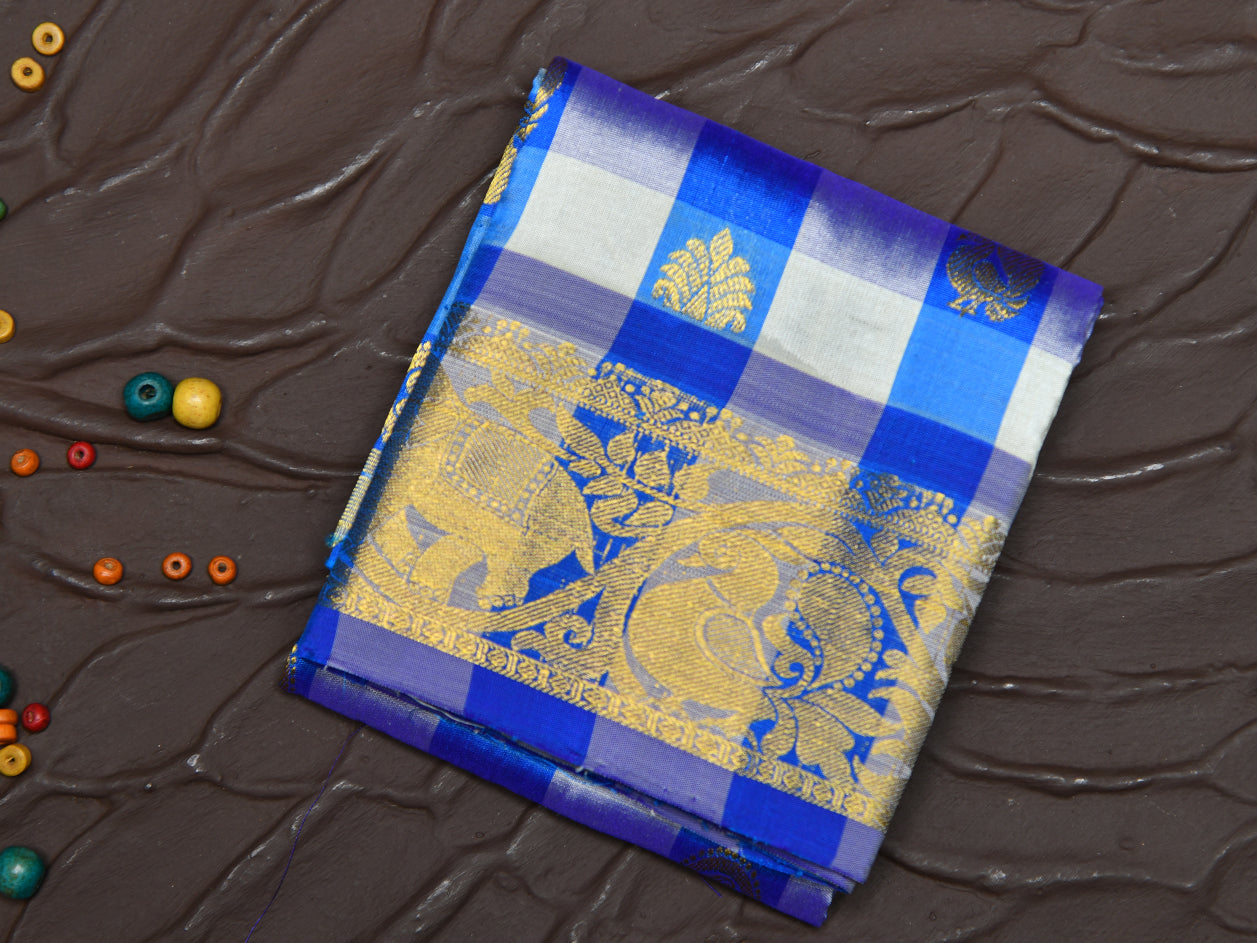  Checked Design Blue Kanchipuram Silk Pavadai Sattai Material 