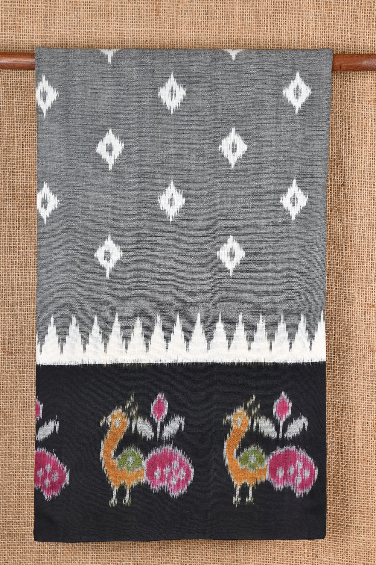  Peacock Border Design Grey Pochampally Cotton Saree 