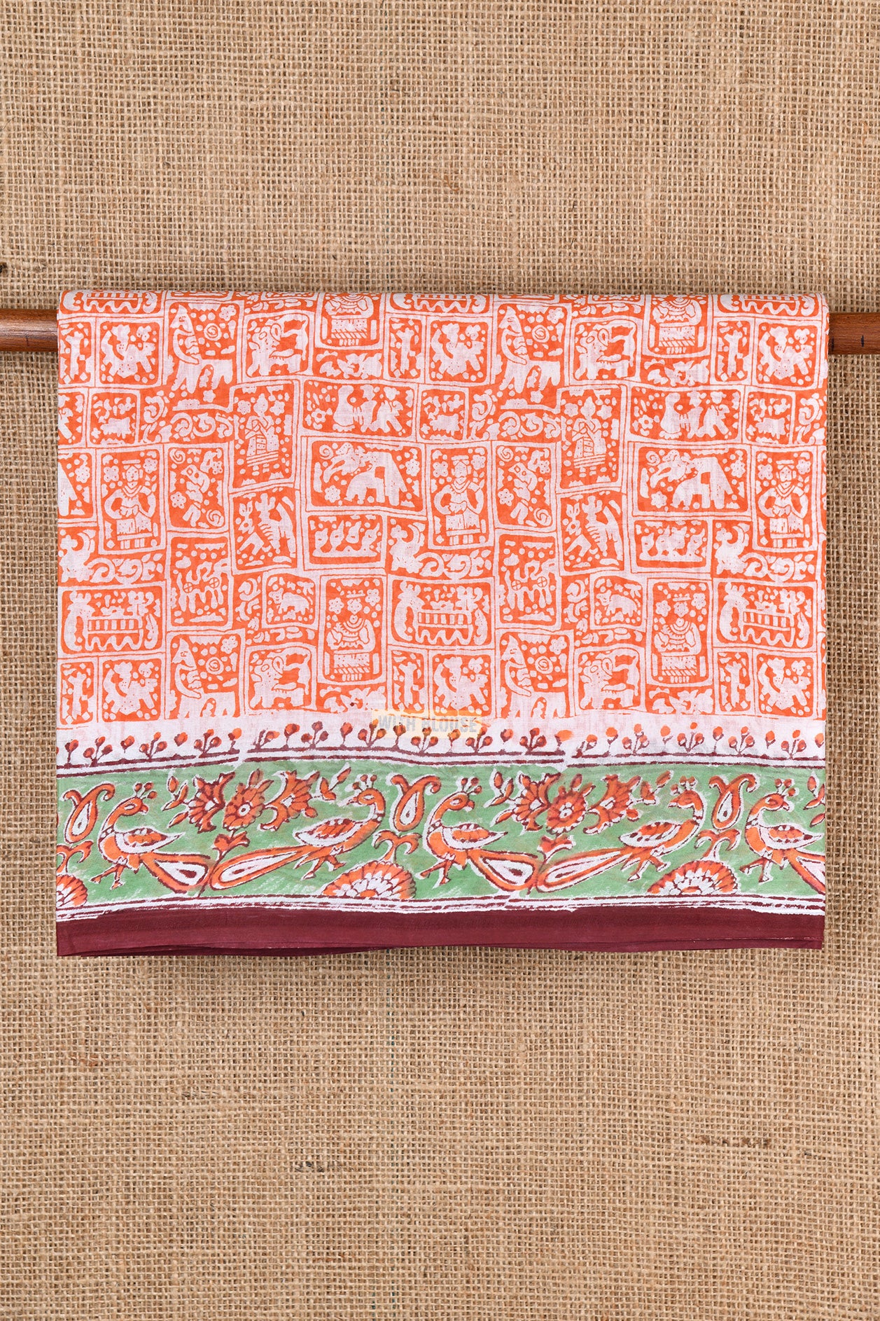  Peacock Border Orange Hyderabad Cotton Saree 