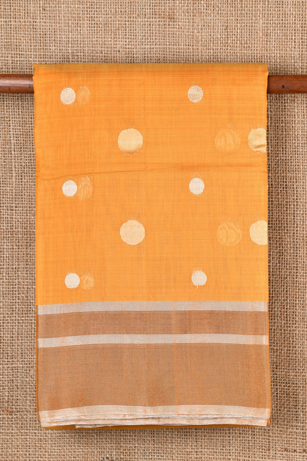  Polka Dots Mustard Kora Silk Cotton Saree 